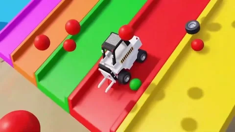 Abstract Vehicle Drop into Ball Pool Satisfying 3D Animation Vídeos de archivo 332760795