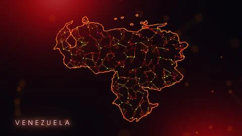 Abstract Venezuela Map Digital Network Background With Red And Orange Plexu.. Illustrazione stock