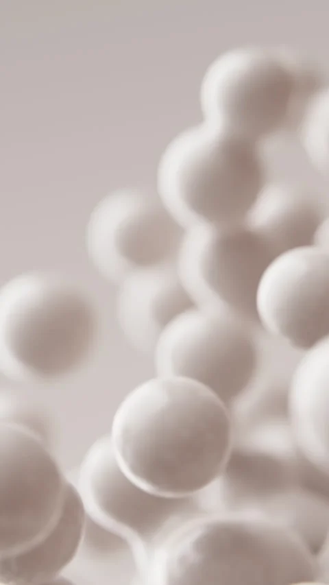 Abstract vertical 3D render animation moving motion milky white milk balls orbs Stock Footage 254115712