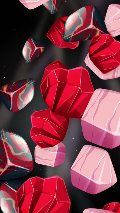 Abstract Vertical Animation of Falling Red and Pink Geometric Objects Stock Footage 345206667