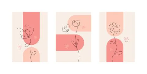 Abstract vertical banner template set. Vector colorful trendy one line design Stock Illustration