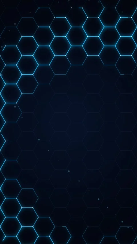 Abstract vertical blue hexagon pattern disappearing and appearing on dark b.. Stock Footage 346889849