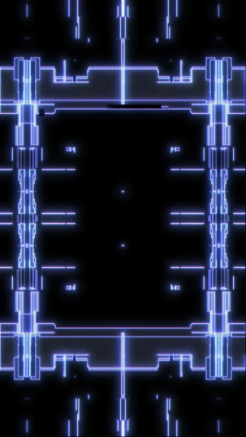 Abstract Vertical Cyberpunk HUD Frame with Symmetrical Blue Glitch Border Stock-Footage 332111009