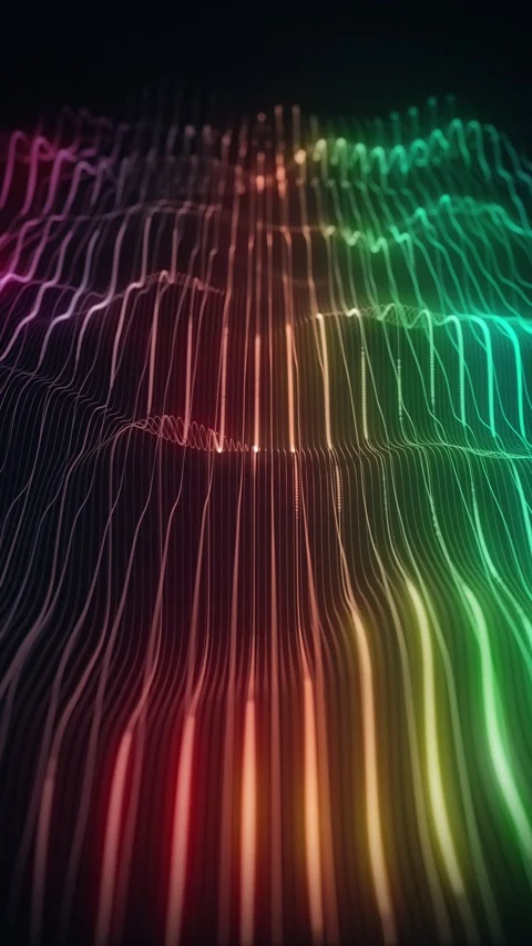 Abstract Vertical Digital Waving Neon Lines Loop Stock Footage 199410879