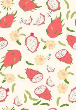 Abstract vertical dragon fruit poster, vector flat illustration. Summer or 스톡 일러스트