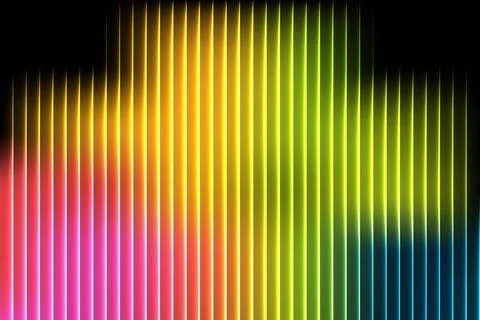 Abstract vertical glowing neon light bars in rainbow gradient background Stock Illustration