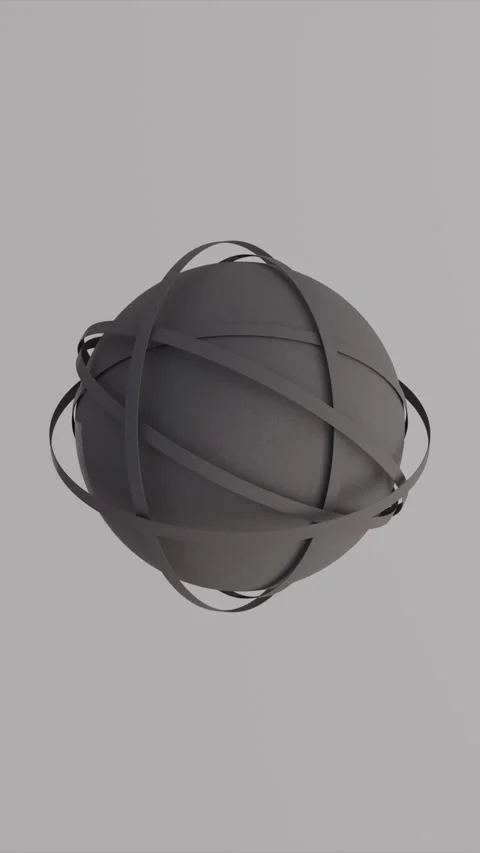 Abstract Vertical Graphite Ball With Seamless Rotation Rings On Grey Background Stock Footage 255865379