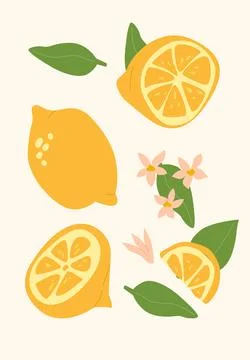 Abstract vertical lemons poster, vector flat illustration Stock Illustration