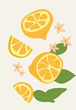 Abstract vertical lemons poster, vector flat illustration Stock Illustration