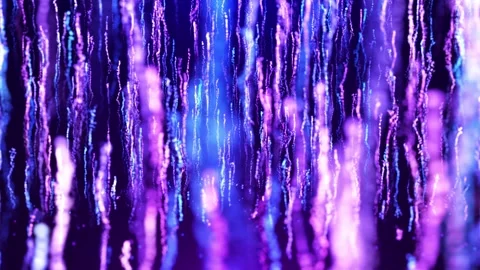 Abstract vertical light streams of glowing blue and purple particles, futuris Video stock 324151487