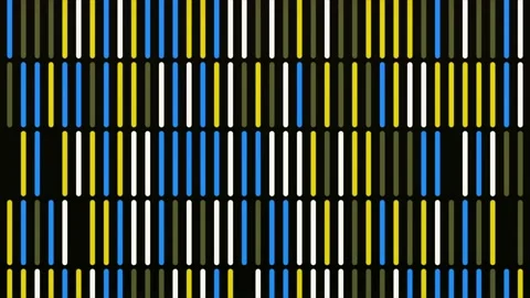 Abstract vertical parallel rows of line segments moving intermittently from Stock Footage 155079911