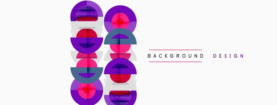 Abstract vertical pattern. Purple, cyan, pink circles overlap creating layere Stock Illustration