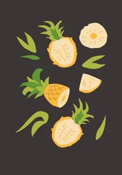 Abstract vertical pineapple poster, vector flat illustration. Summer bright Illustrazione stock