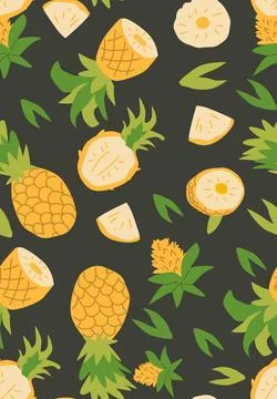Abstract vertical pineapple poster, vector flat illustration. Summer bright Illustrazione stock