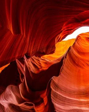 Abstract Vertical View of Wavy Red Slot Canyon Walls Stock Photos