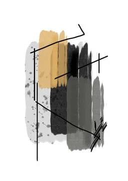 Abstract vertical wide gray and beige brush strokes and black thin lines Stock Illustration