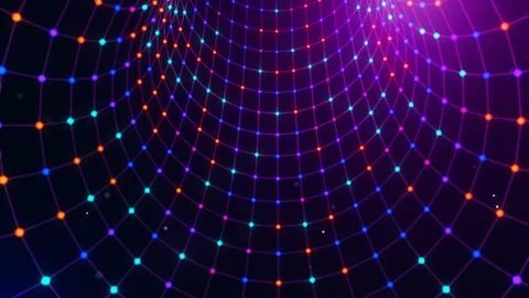 Abstract Vertical Wireframe Tunnel with Luminous Digital Network Connections Illustrazione stock