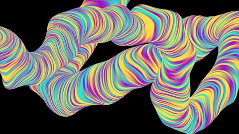 Abstract vibrant 3D twisted wave shape with gradient colors on black background Stock Footage 299782152