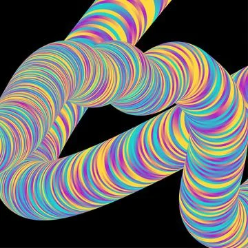 Abstract vibrant 3D twisted wave shape with gradient colors on a black backgr Illustrazione stock