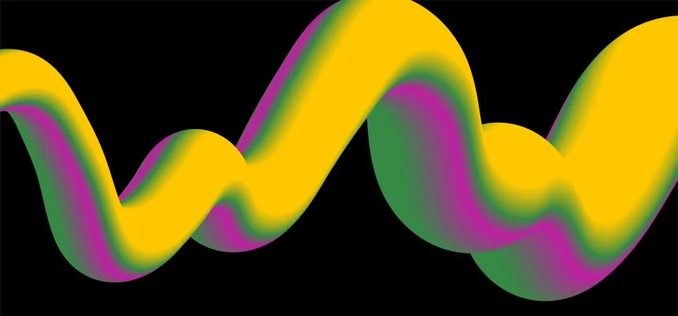 Abstract vibrant 3D twisted wave shape with gradient colors on a black backgr Stockillustratie