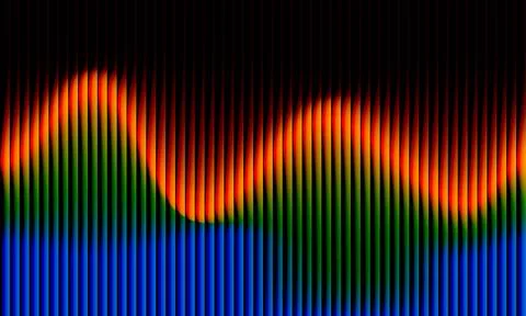 Abstract vibrant background with 3D glowing vertical lines and colorful wav.. Stock Illustration
