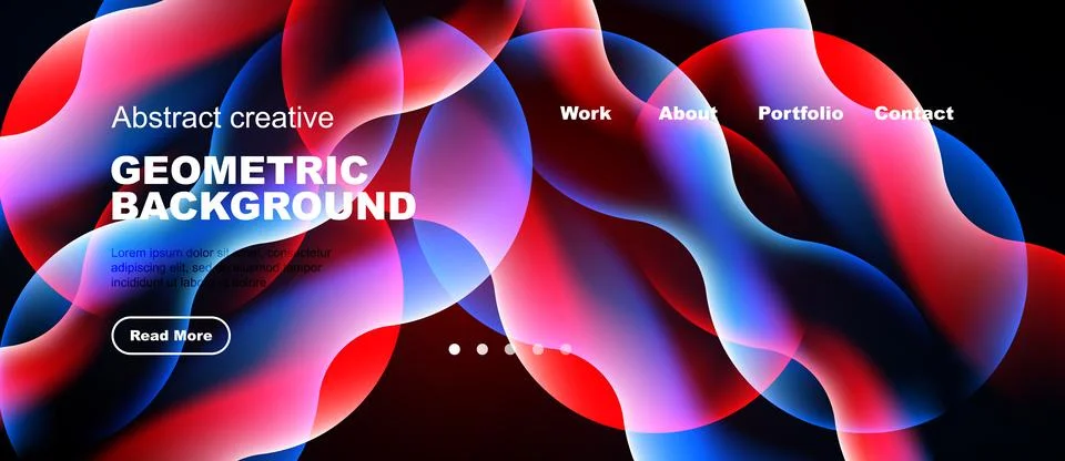Abstract vibrant background features flowing shapes, text, navigation menu. Stock Illustration