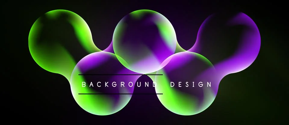 Abstract vibrant bubbles float against dark backdrop. Gradient colors blend, Stock Illustration
