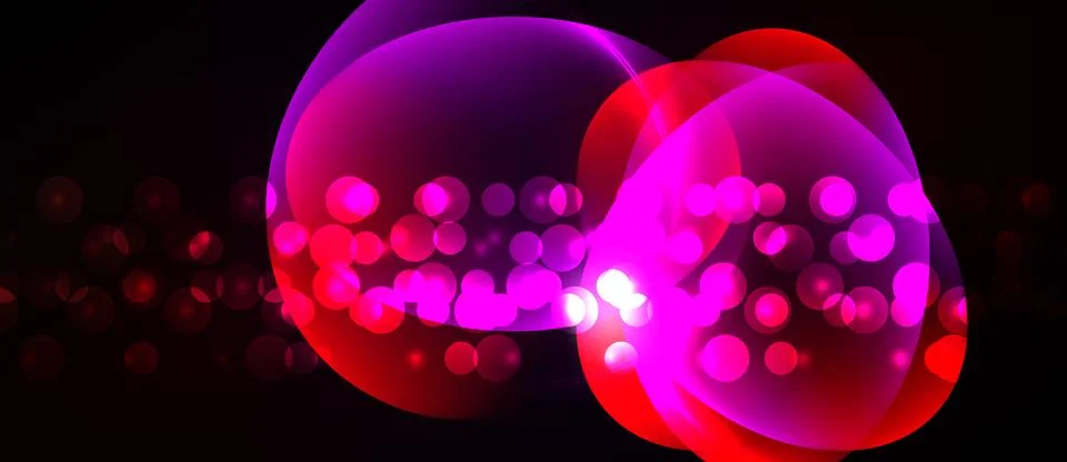 Abstract vibrant bubbles overlap, creating luminous effect. Pink, red hues Stockillustratie