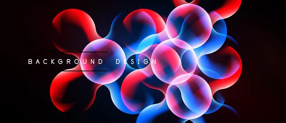 Abstract vibrant bubbles overlap, creating dynamic colorful background. Red, Illustration