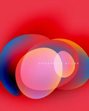 Abstract vibrant circles overlap, creating colorful gradients. Red background 스톡 일러스트