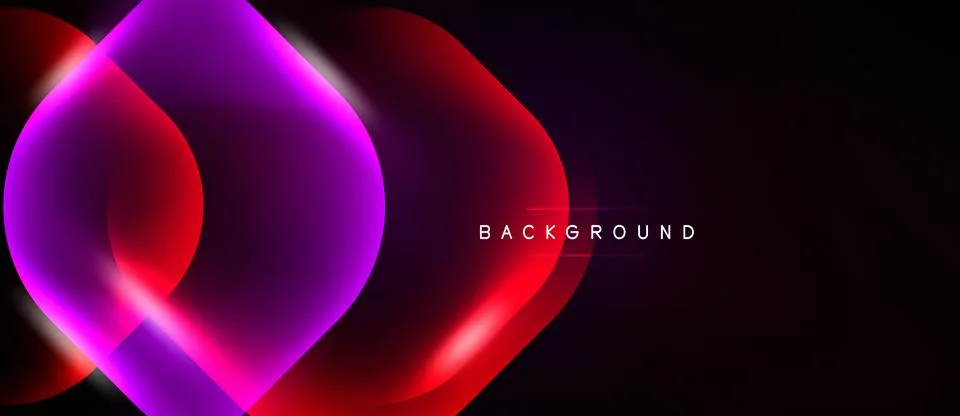 Abstract vibrant circles overlap, creating glowing effect. Dark background Stock Illustration