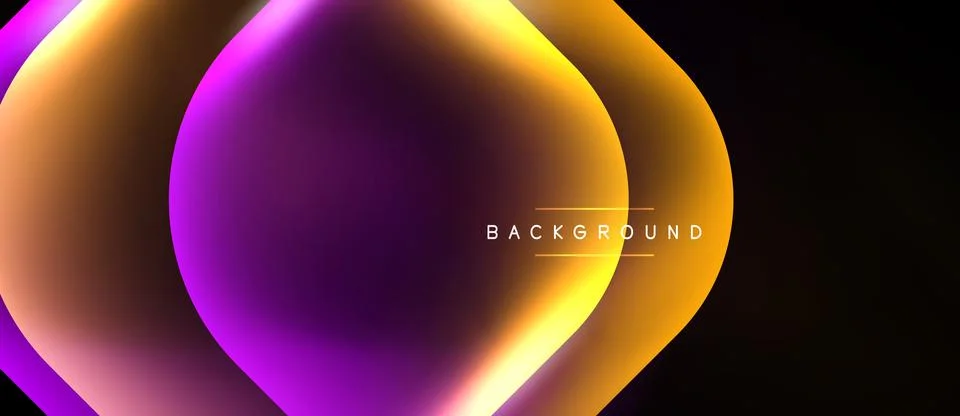 Abstract vibrant circles overlap, creating gradient effect. Dark background Illustrazione stock