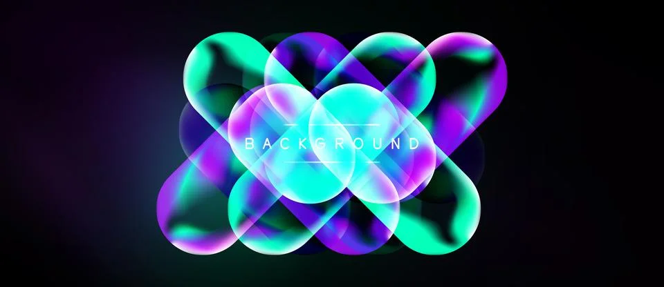 Abstract vibrant circles overlap, creating dynamic colorful background. Gra.. Stock Illustration