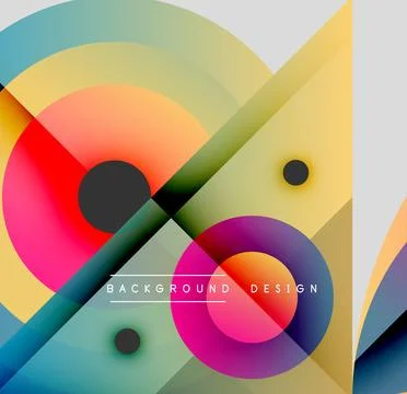 Abstract vibrant composition. Overlapping circles, lines create dynamic visual Illustrazione stock