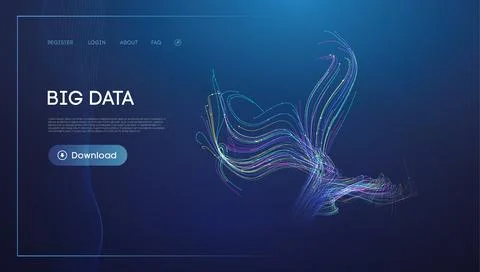 Abstract Vibrant Data Flow Concept on Dark Blue Background Stock Illustration