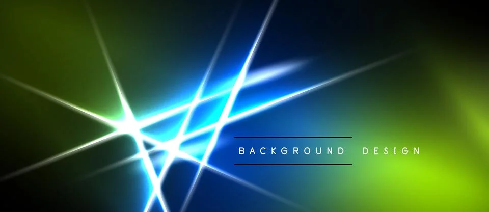 Abstract vibrant design features bright lines, gradients. Dark background Stock Illustration