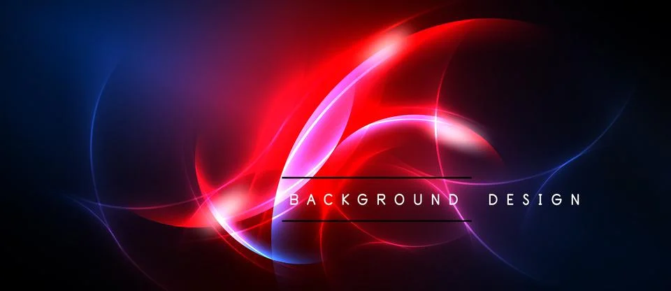 Abstract vibrant design features flowing red, blue light curves against black Stock Illustration