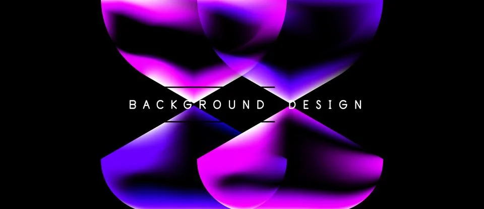 Abstract vibrant design features flowing purple, pink gradients. Bold text .. Stock Illustration