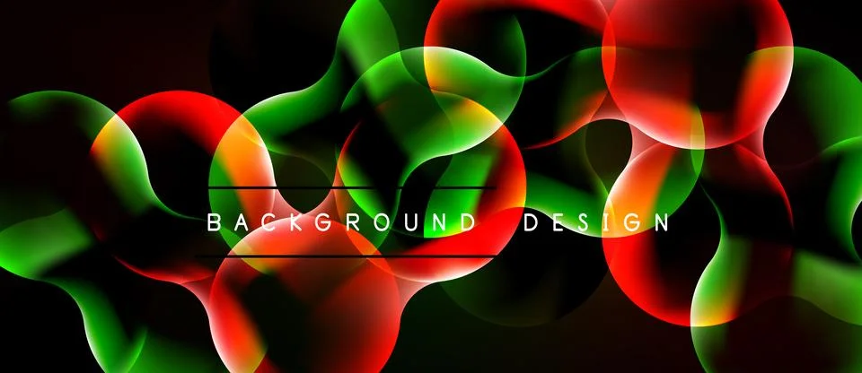 Abstract vibrant design features flowing shapes, red, green, yellow hues. Dar Stock Illustration
