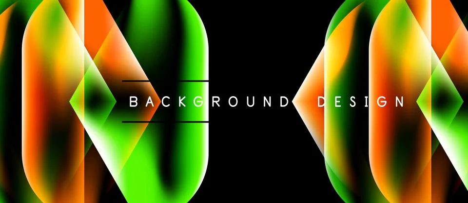 Abstract vibrant design features flowing shapes, orange, green hues. Text rea Stock Illustration