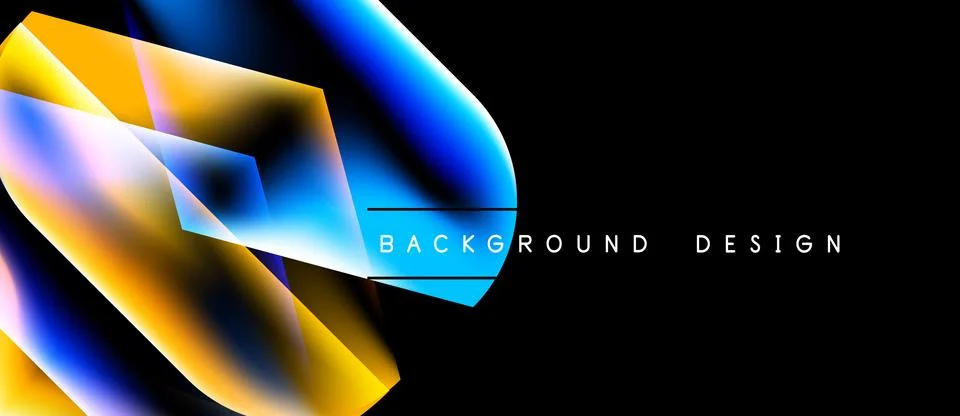 Abstract vibrant design features flowing shapes, blue, yellow gradients. Dark Stock Illustration