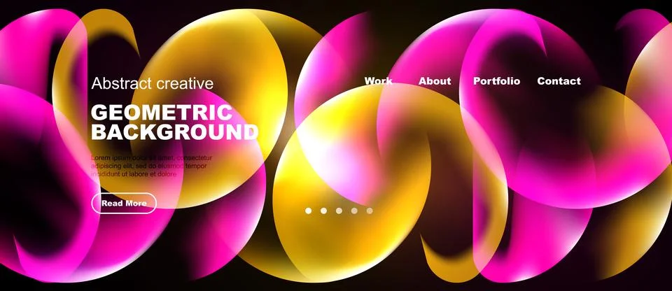 Abstract vibrant design features flowing shapes, gradients. Text elements Illustrazione stock