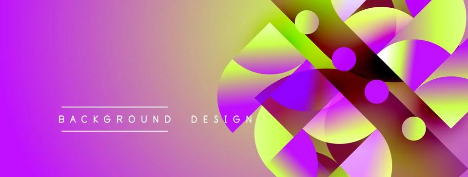 Abstract vibrant design features geometric shapes, gradients. Purple, yellow 스톡 일러스트