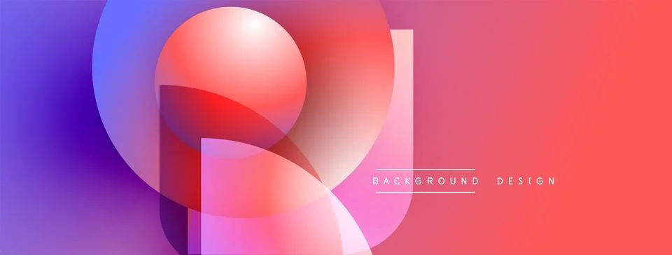Abstract vibrant design features overlapping circles, gradient colors. Red, Ilustración de archivo