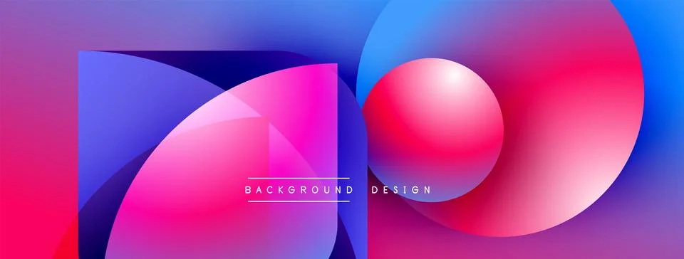 Abstract vibrant design features overlapping shapes, gradients. Pink, blue hues 库存插图