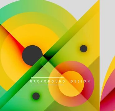 Abstract vibrant design features overlapping circles, lines, gradients. Modern Stock Illustration