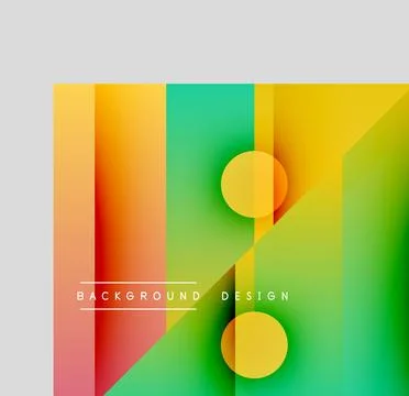Abstract vibrant design features overlapping colorful rectangles, circles. イラスト素材