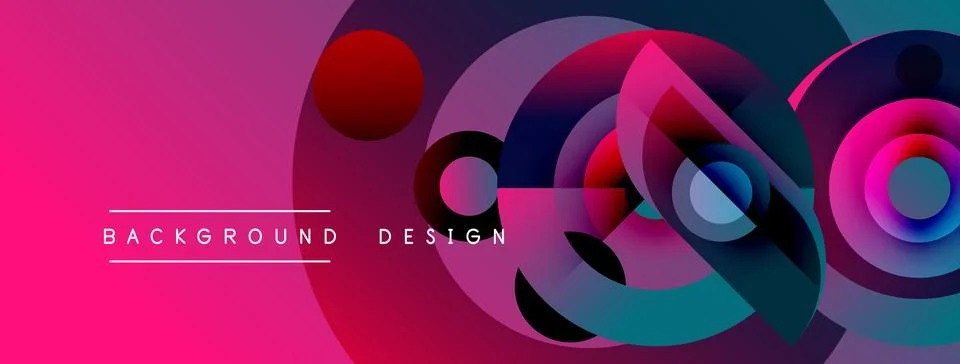 Abstract vibrant design features overlapping circles, gradients. Pink dominat Stock Illustration