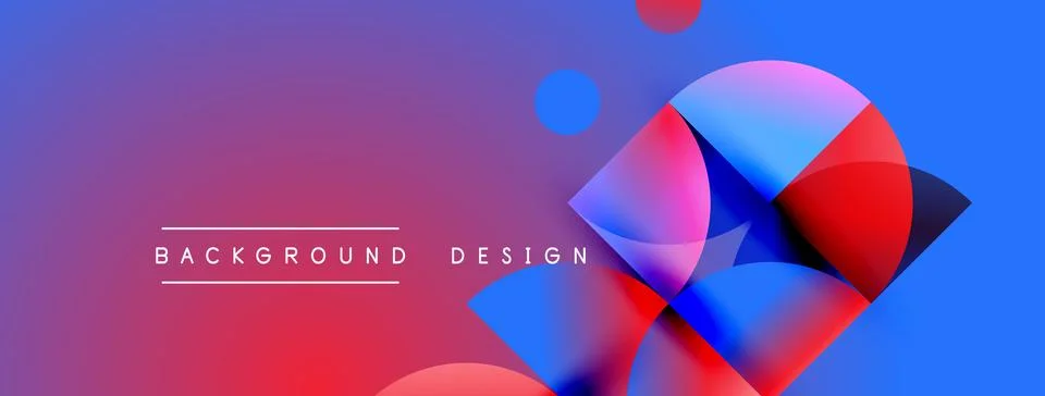 Abstract vibrant design features overlapping circles, gradients. Red, blue, Stock Illustration