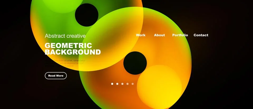 Abstract vibrant design features overlapping circles, text elements, dark 스톡 일러스트
